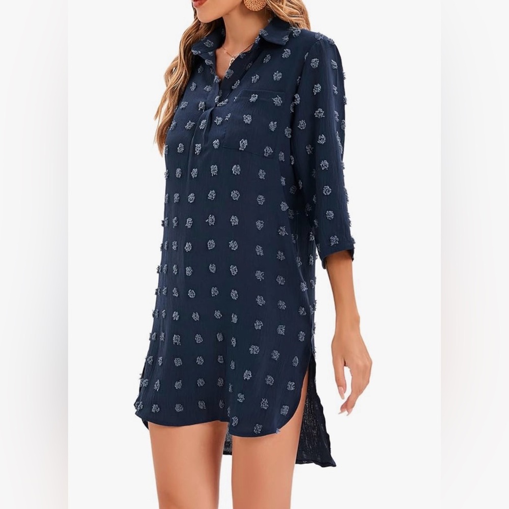 Blooming Jelly Swiss Dot Shirt Dress Cover Up Navy Small Like New